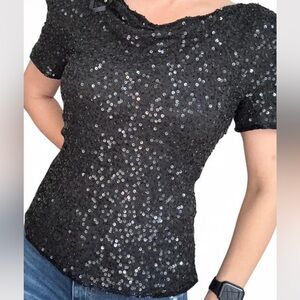 Vintage Papell Boutique Evening Black Silk Sequin Blouse – Size M